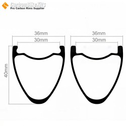 700C 40x36mm Aro de Carbono Simétrico Tubeless para Gravel / CX